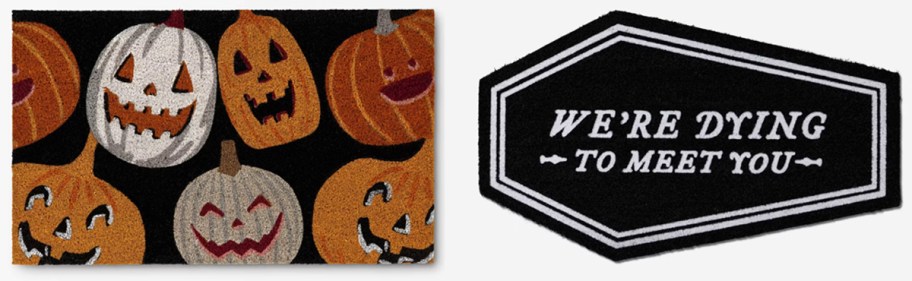 pumpkin and coffin doormats