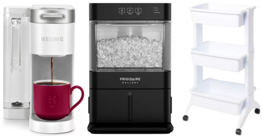 coffee maker, ice maker and rolling cart
