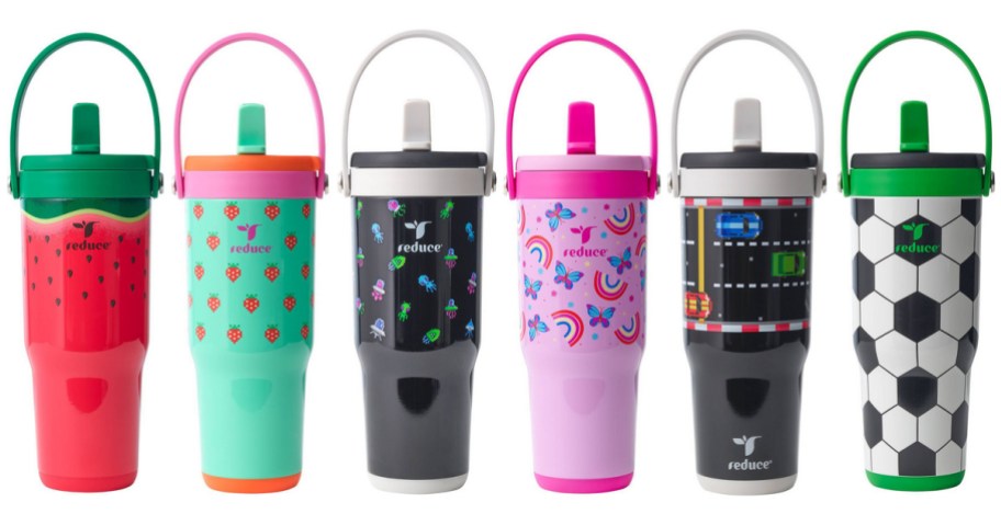 Six colorful Reduce 24oz Chiller Go water bottle designs