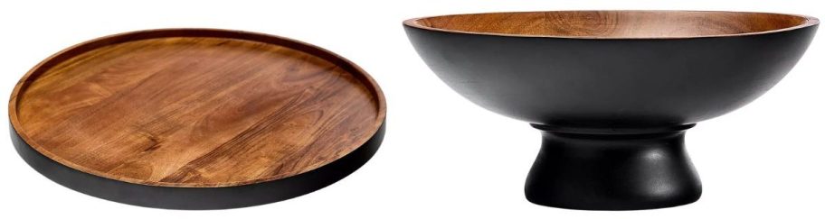 The Cellar Black Wood Lazy Susan and 13 Footed Centerpiece Bowl