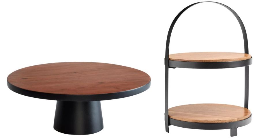 The Cellar Wood Cake Stand and 2-Tiered Server