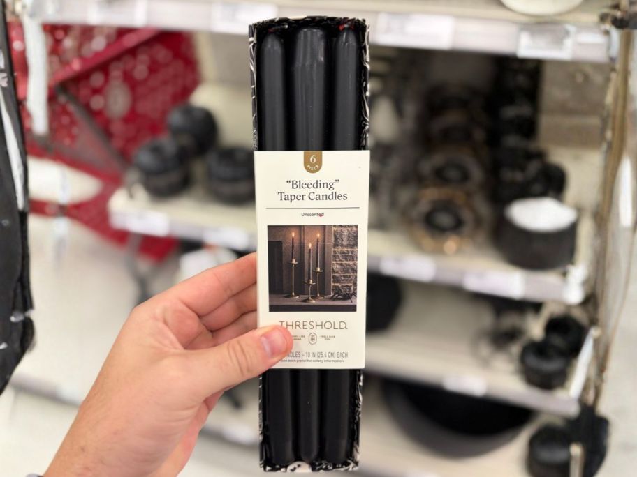 Threshold Bleeding Halloween Taper Candle 6-Piece Set in hand in store