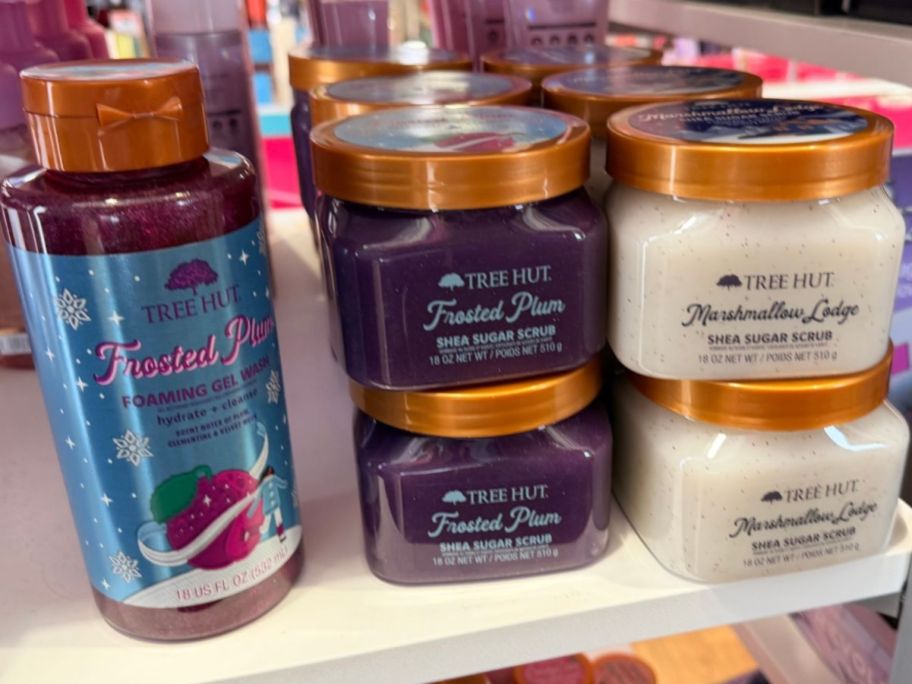 Tree Hut Holiday Frosted Plum Body Wash and Sugar Scrubs and Marshmallow Lodge Sugar Scrub