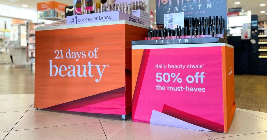 Table advertising ULTA's 21 Days of Beauty Sale