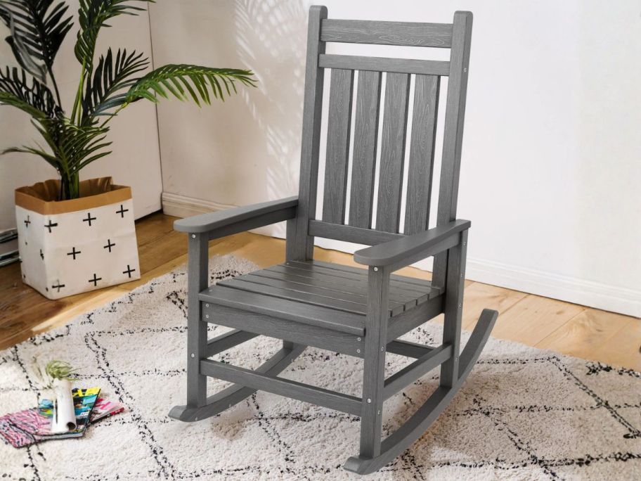 VOUA HDPE Weather Resistant Gray HDPE Frame Rocking Chair in living room