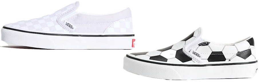 purple checkerboard and soccer print sneakers
