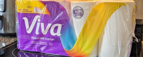 pack of Viva Paper Towels on a stove