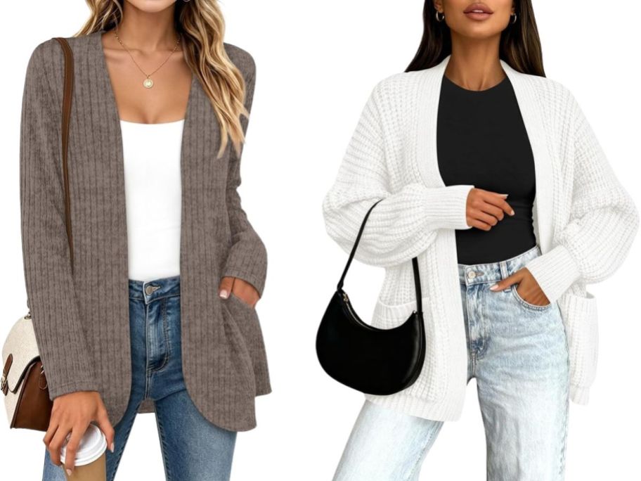 two women wearing WIHOLL Women's Cardigan Sweater and BTFBM Cardigan Sweater