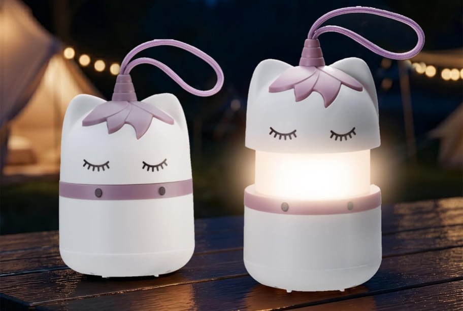two unicorn kids lanterns on a table