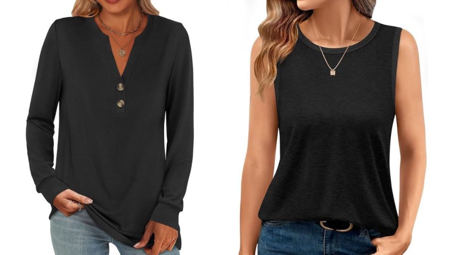 black women's long sleeve top and short sleeve black top