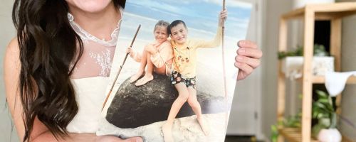 chelsey holding Walgreens 11"x 14" Metal Photo Print of her kids