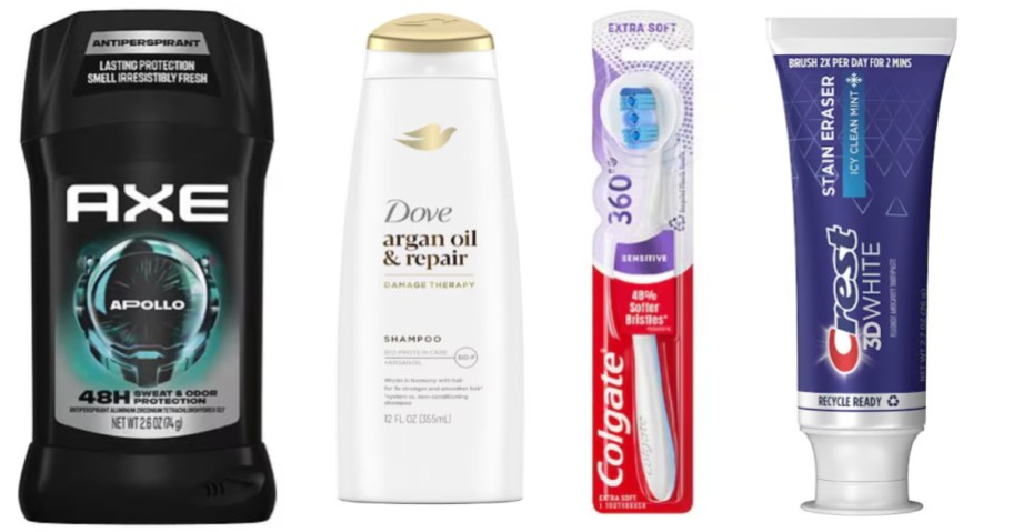 deodorant, shampoo and oral care products
