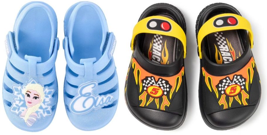Stock images of Frozen Sandals and Hot Wheels Clogs for kids