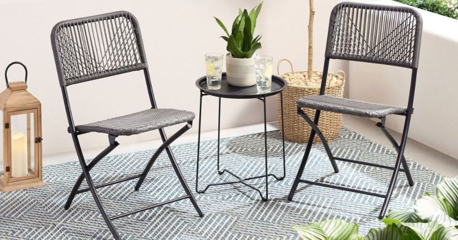 Mainstays 3-Piece Steel & Wicker Rope Folding Outdoor Bistro Set