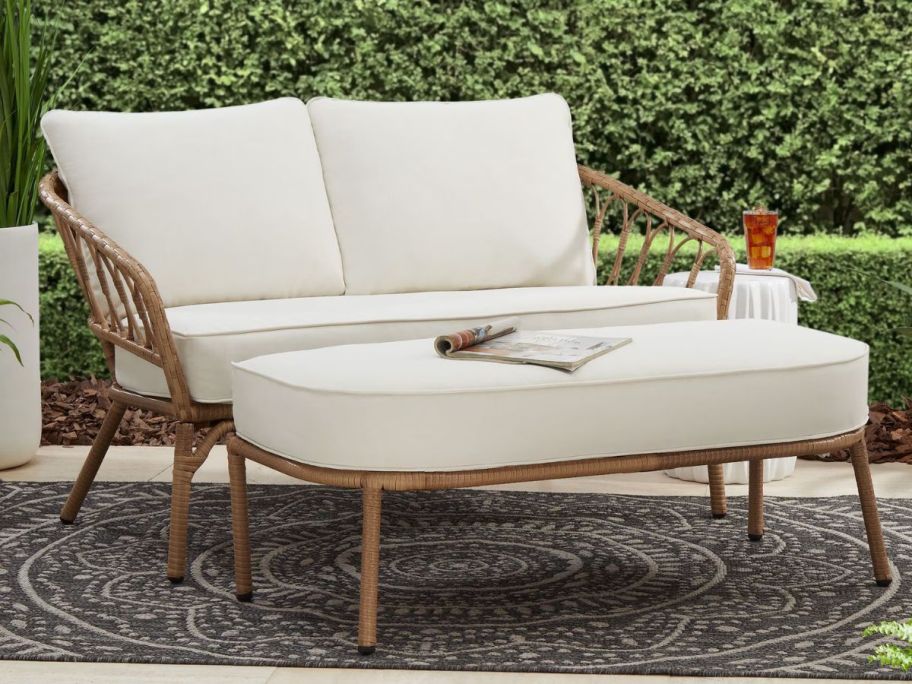 Better Homes & Gardens Willow Sage Wicker Outdoor Loveseat & Ottoman Set