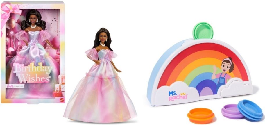 Stock images of Birthday Barbie and Ms. Rachel Shape Sorter
