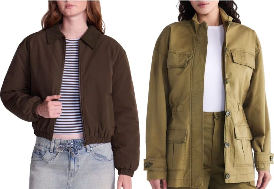 Stock images of two women wearing No Boundaries and Scoop Barn Jackets from Walmart