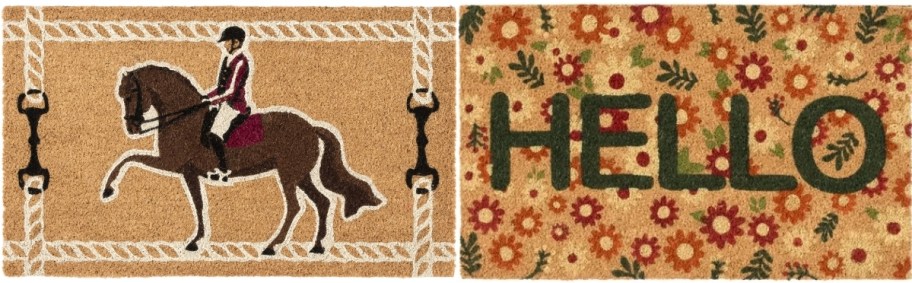 equestrian and floral hello doormats