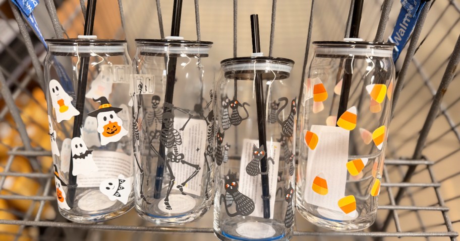 halloween print glass can sippers in store cart