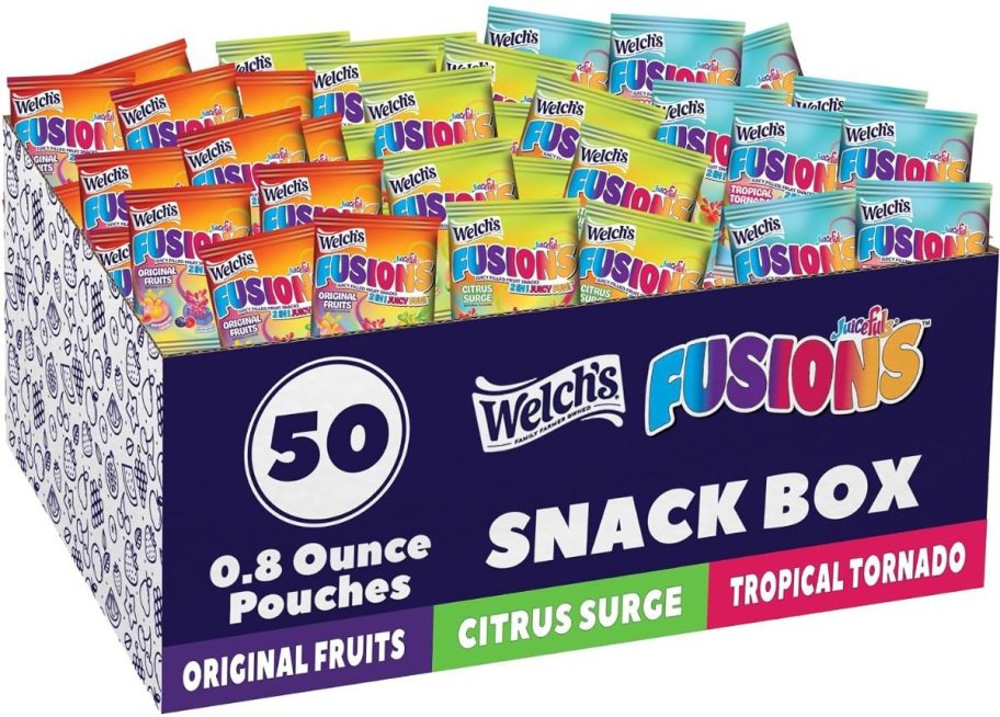 Stock image of a 50-count box of Welch's Juicefuls Fusion Snacks