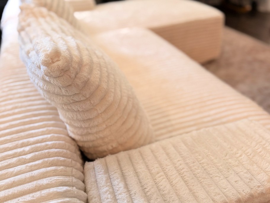 White corduroy sofa with ribbed fabric
