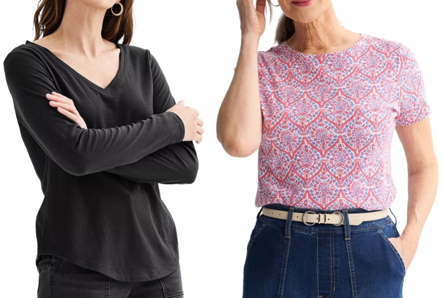 Women's Sonoma Goods For Life Long Sleeve V-Neck T-Shirt and Women's Croft & Barrow Essential Crewneck Tee