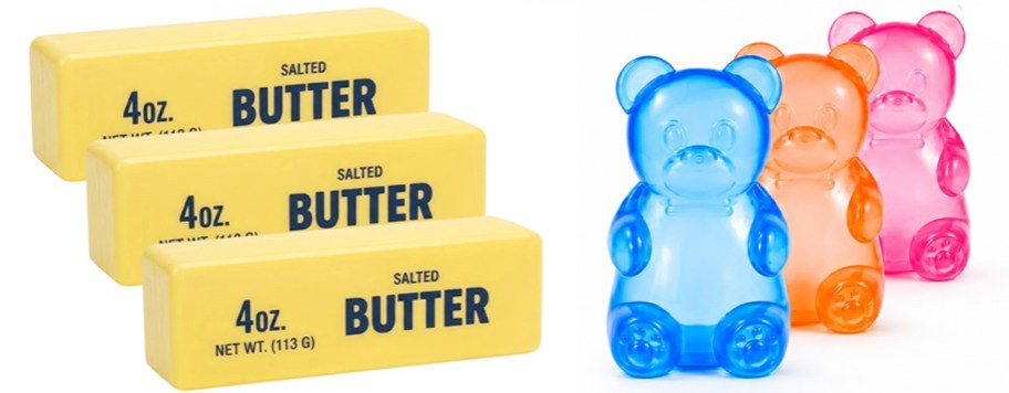 butter and gummy bear squish toys