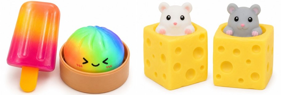 squishy popsicle, dumpling, and cheese blocks