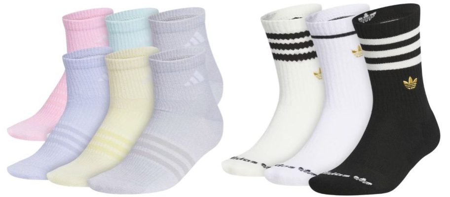 adidas Kids Superlite 3.0 6-Pack Quarter Socks and Originals Limited 3-Pack Crew Socks