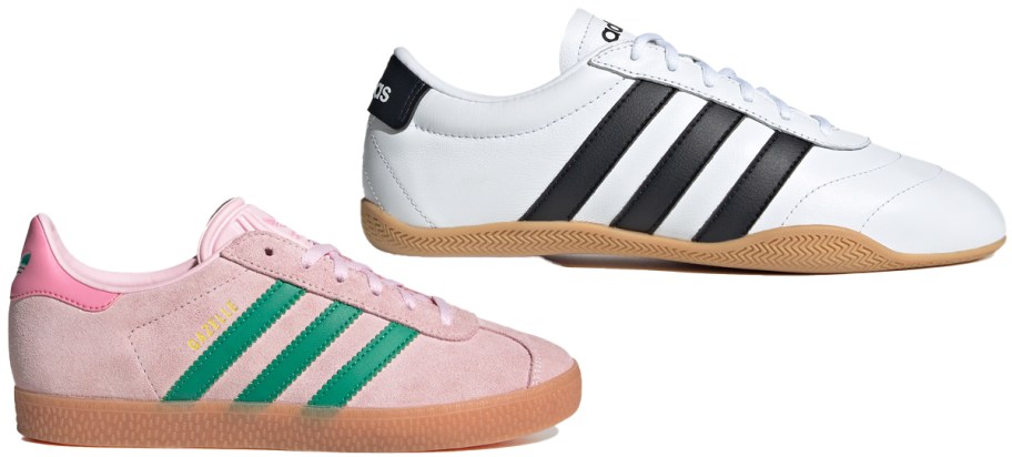 pink and white adidas sneakers
