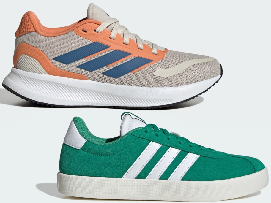 orange and gray and green adidas shoes 