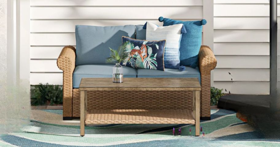 allen + roth Emerald Cove 2-Piece Wicker Patio Conversation Set on patio