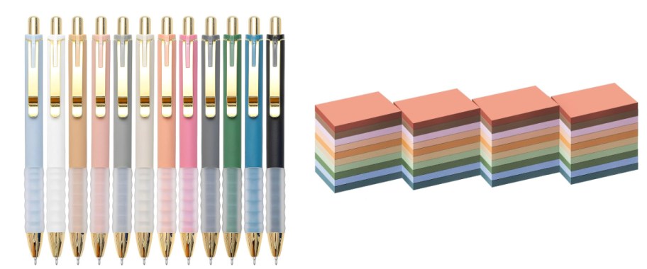multicolored pens and multicolored sticky notes