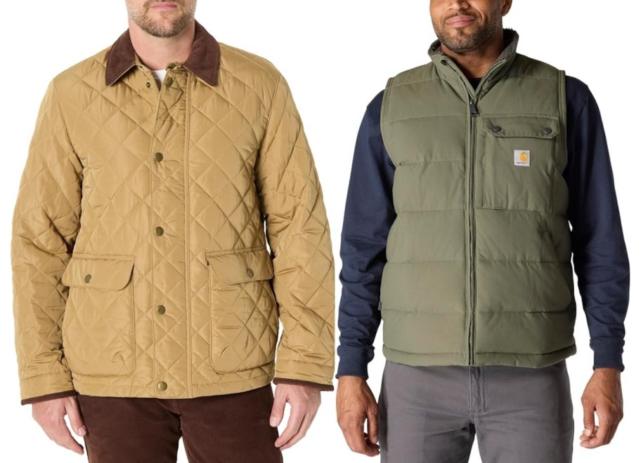 man in a quilted jacket and man in an insulated vest