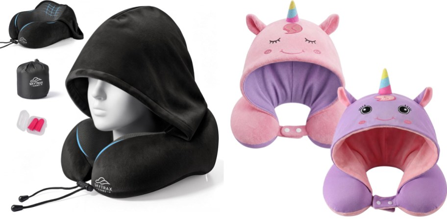 black and pink unicorn neck pillows