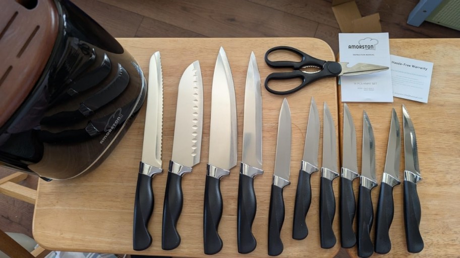 included knives, block and sharpening stone