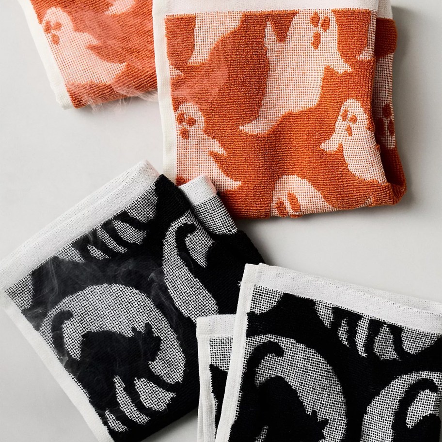 cat and pumpkin dishcloths 