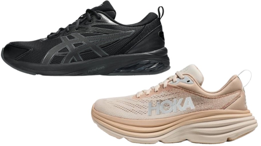 black and beige unisex running shoes