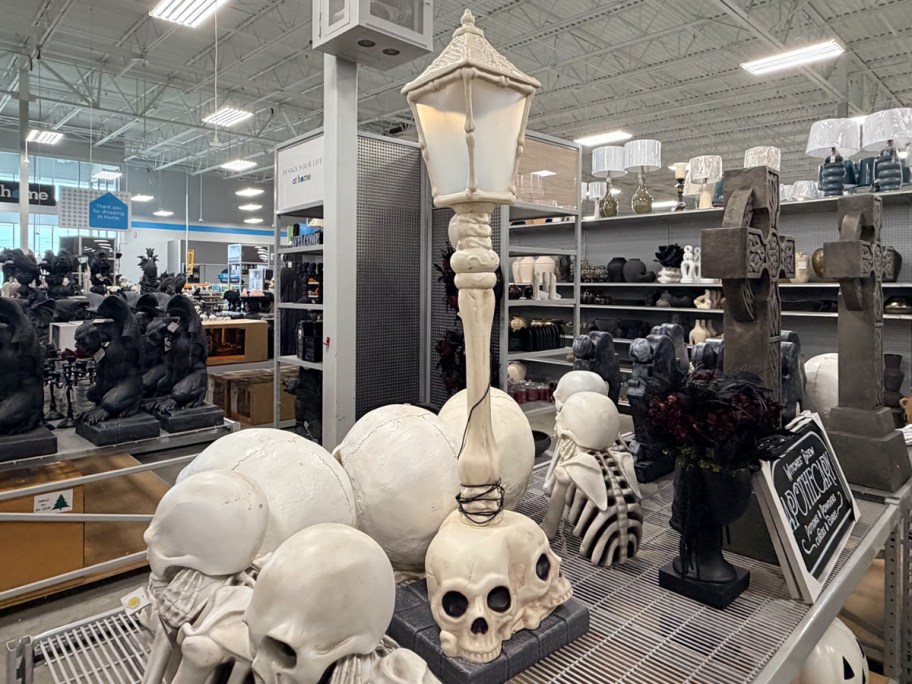 white skeleton lamp post decor 