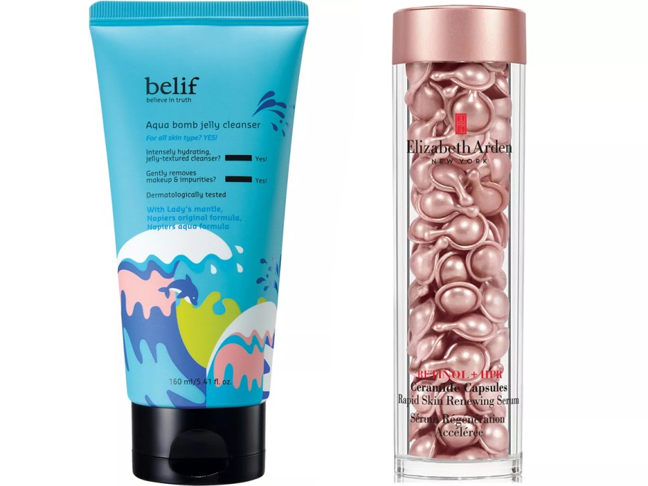 jelly cleanser and retinol bottles 
