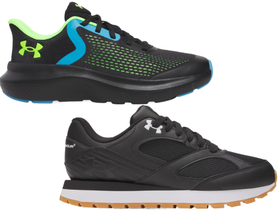 2 boys black running shoes