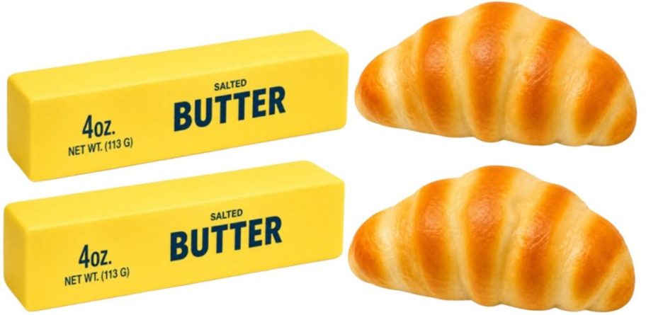 butter and croissant squishy toys