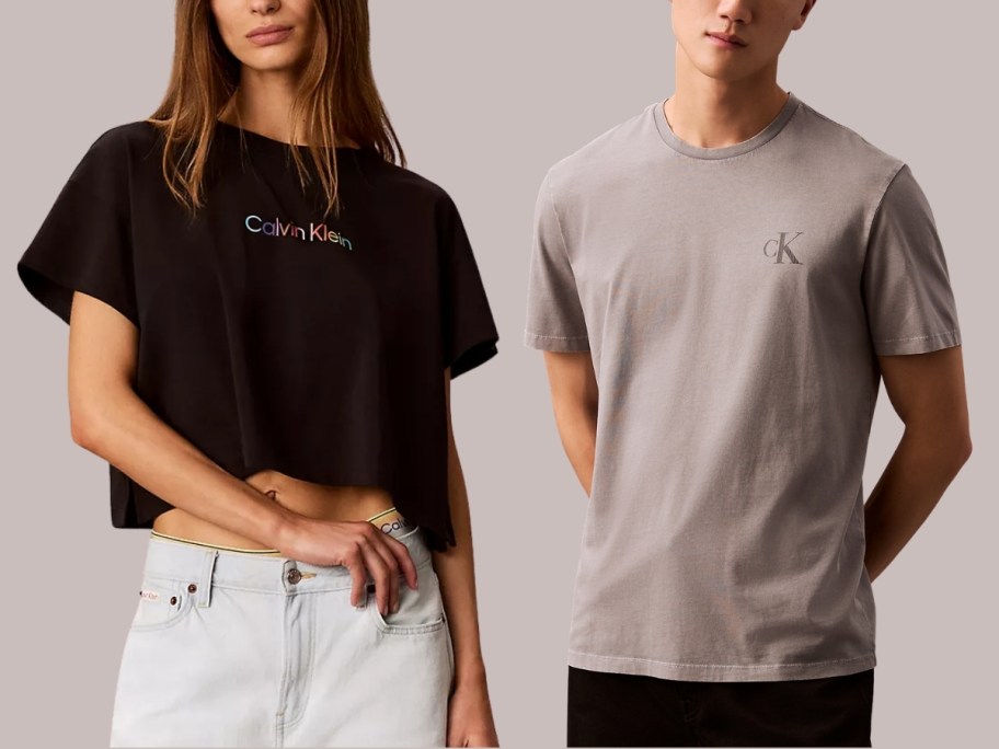 woman and man in calvin klein tees