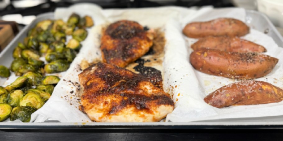 Sheet Pan Maple Dijon Chicken & Veggies (Easy Cleanup Hack)