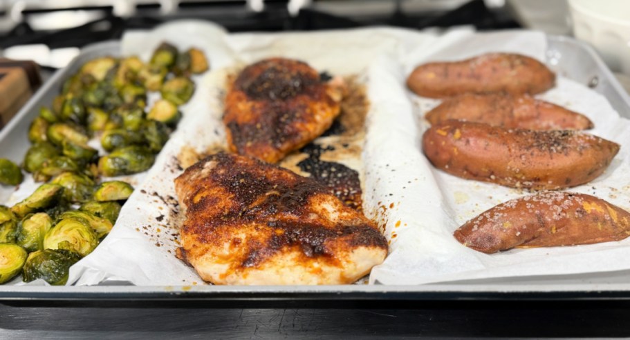 Sheet Pan Maple Dijon Chicken & Veggies (Easy Cleanup Hack)