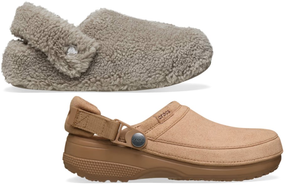 gray furry and suede clogs 