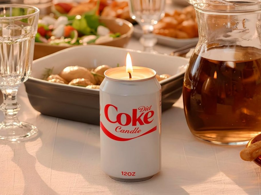 diet coke candle on dinner table