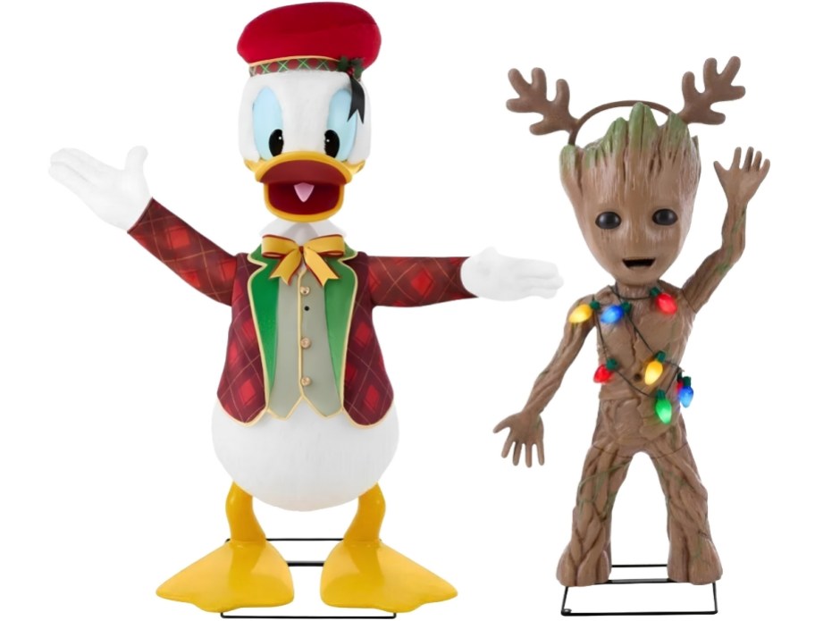 donald duck and groot animatronic figures