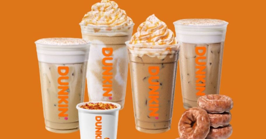 dunkin fall menu against orange background