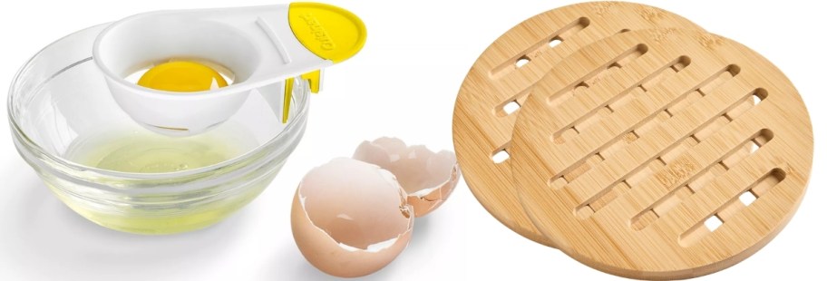 an egg separator and a trivet sets